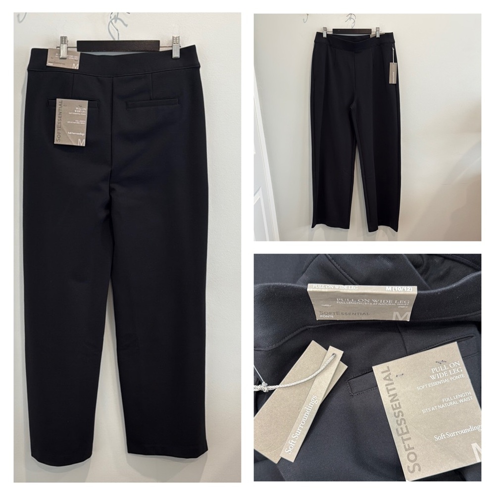 Soft Surroundings Black Pull-On Wide Leg Pants Soft Essential Ponte Medium NWT